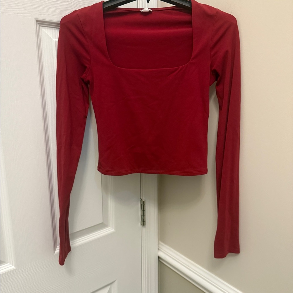 Garage Red Fitted Crop Blouse